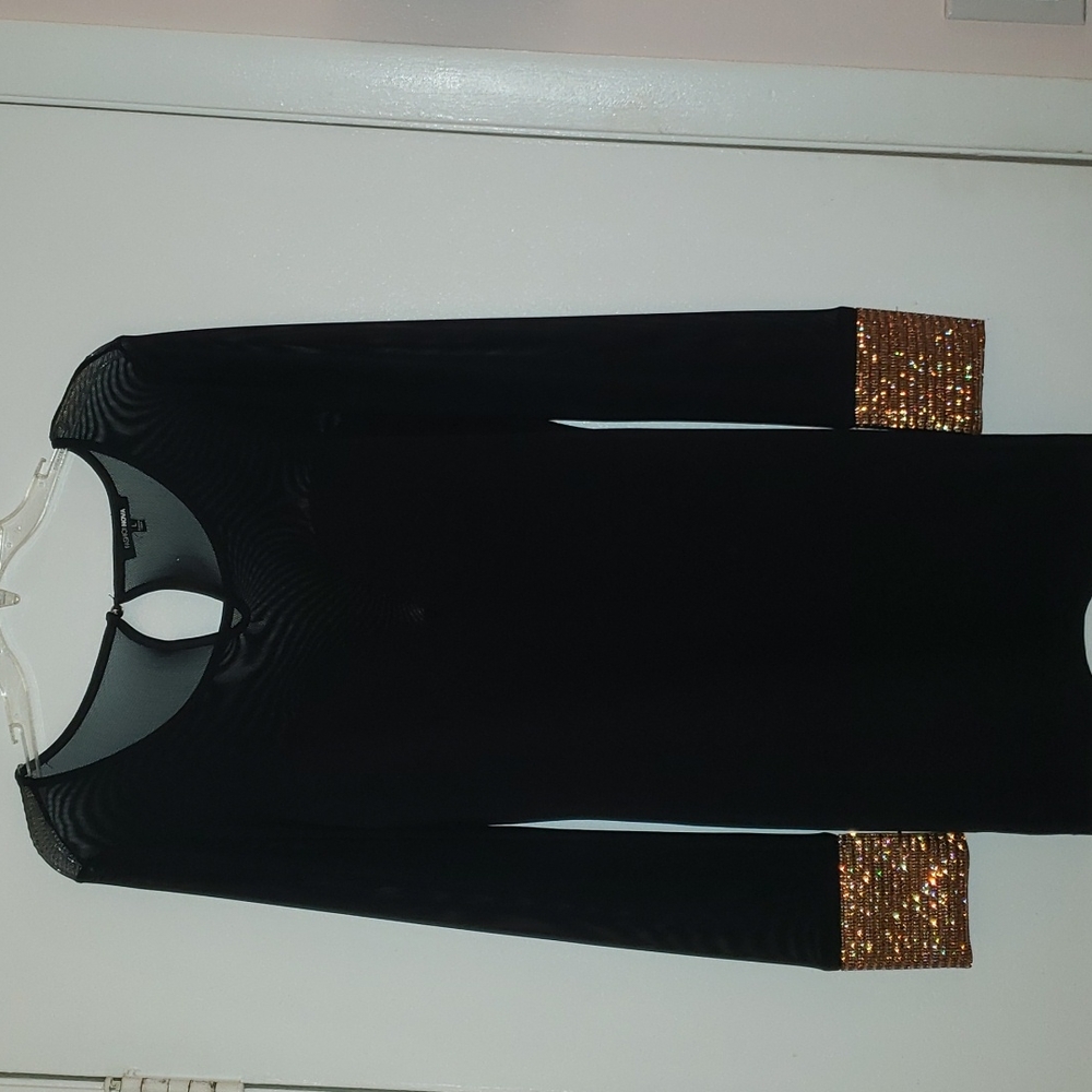 Fashion Nova Black Gold Cuff Mini Dress - Large